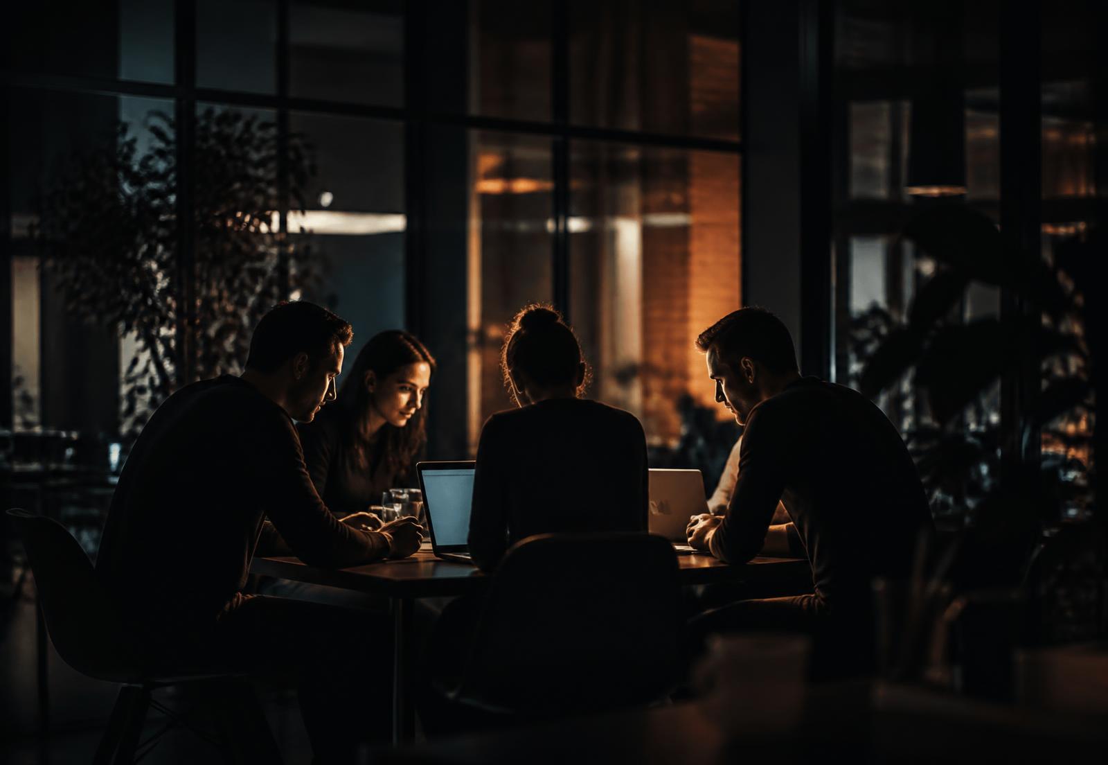 Creative Force Studios team reviewing campaign performance at night